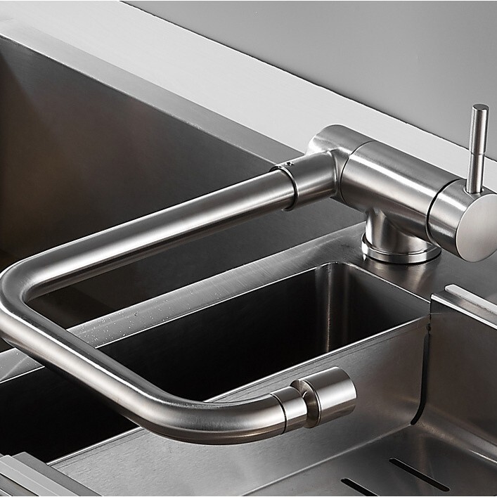 Folding faucet hot and cold kitchen window washing basin stainless steel sink rotatable dishwashing basin household