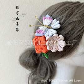 新款日式和风细工发饰蝴蝶和服浴衣花朵发夹汉服古风写真cos边夹