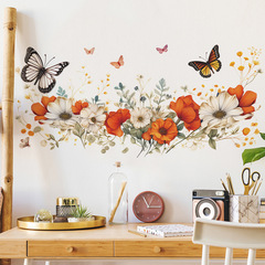 外貿浪漫春天花朵蝴蝶臥室宿舍玄關家居裝飾牆貼貼紙自粘批發跨境