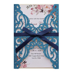 Wedding Glitter Blue Party Invitation Engagement Holiday Blessing Laser Summary Greeting Card Cross-Border Factory Ready Stock