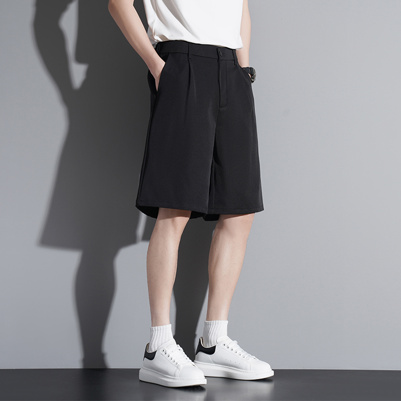 Pantalones cortos de cinco puntos transfronterizos para hombres verano papá con trajes fríos y antiarrugas pantalones cortos de estilo rectos sueltos