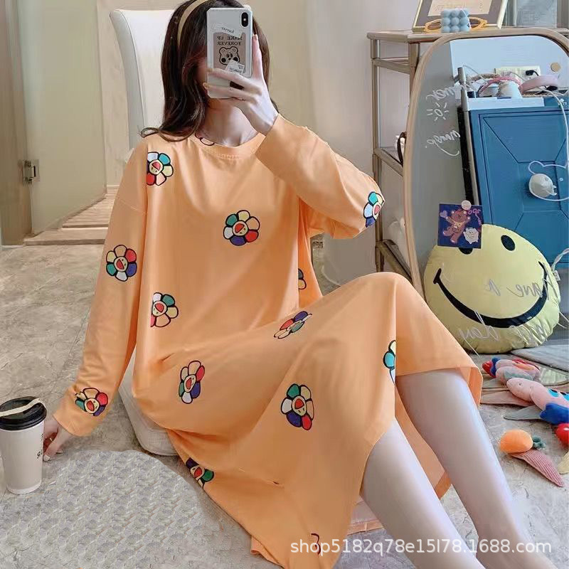 Otoño estilo coreano camisón de manga larga de las mujeres lindo más tamaño camisón de las mujeres Primavera Otoño Invierno largo camisón al aire libre ropa para el hogar