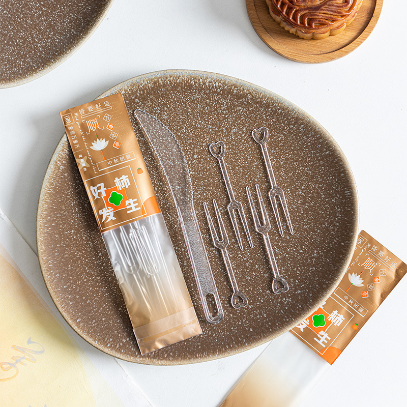 Disposable Plastic Mooncake Knife and Fork Set Mid-Autumn Festival High-End Mooncake One Knife and Four Forks Cake Individually Packaged Fork