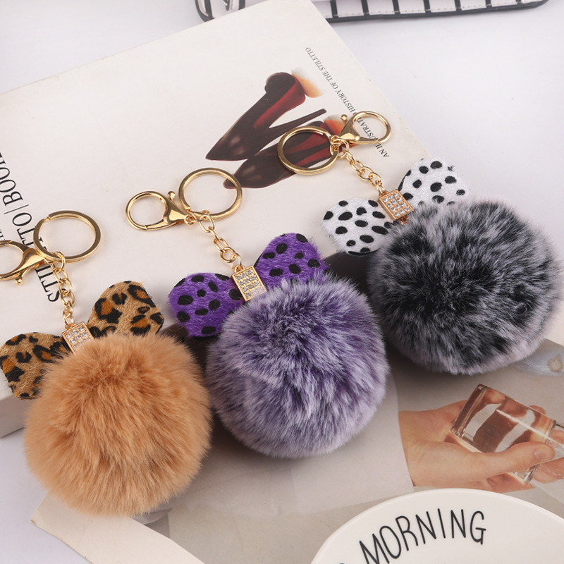 Cute Bow Knot Pu Leather Alloy Plush Plating Rhinestones Bag Pendant Keychain display picture 6