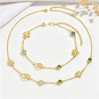 Etsy热销定制生辰石十二月花名字项链个性化不锈钢家庭手链节日礼