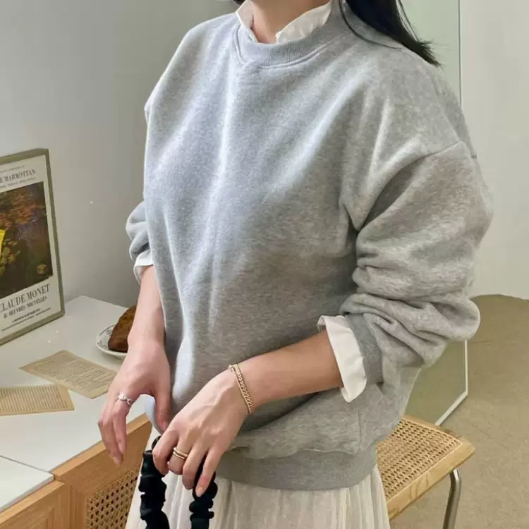 银狐绒加厚韩风简约纯色加绒套头卫衣女潮流日系上衣情侣学生卫衣