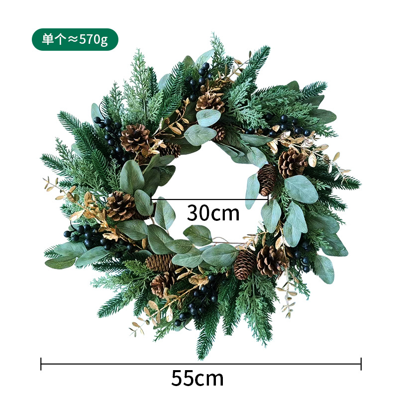 Adornos navideños, guirnaldas de piñas, flores decorativas de bolas rojas, puertas de guirnaldas de agujas de pino de alta gama, adornos de guirnaldas