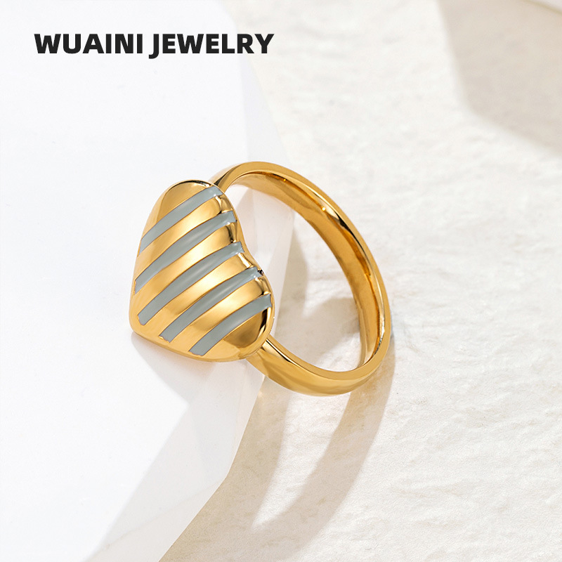 Color Block, Heart Shape Pattern All Seasons Season Wholesale Jewelry Streetwear Color Block Heart Shape Titanium Steel Enamel Rings
