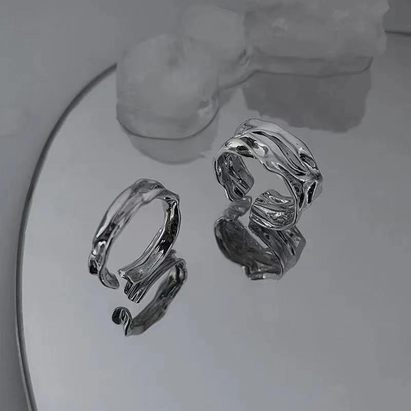 Please Check the Warehouse Price! Stainless Steel Pleated Men's Ring Niche High-End Open Index Finger Ring Couple Ring