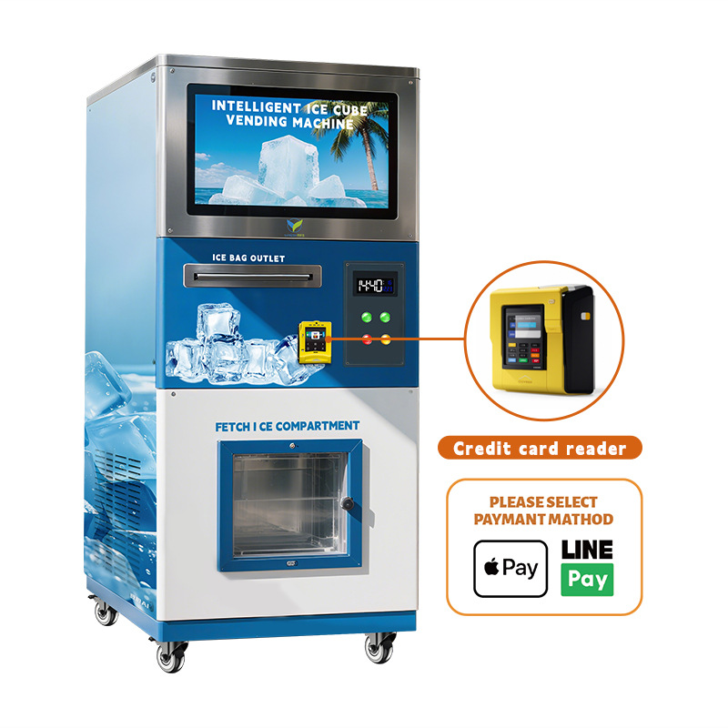 24H máquina de hielo inteligente vendedora de hielo vendedora de puesta en marcha de comercio exterior de playa de auto-servicio máquina vendedora de hielo fábrica fuente