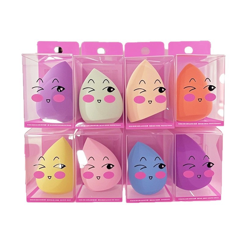 Huevo de maquillaje seco y húmedo de doble propósito caja de conejo en forma de gota de agua en forma de corte oblicuo en polvo de maquillaje de huevo herramienta de maquillaje portátil