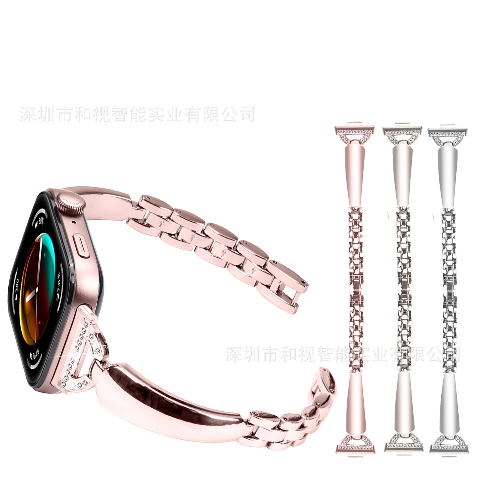 Suitable for Huawei Watch Fit3/4Pro Watch Strap, Smart D-Shaped Curved Alloy Diamond-Encrusted New Wristband