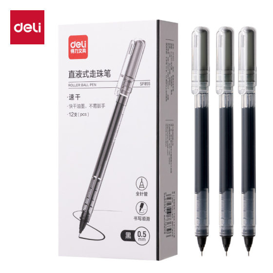 Deli SF855 Direct Liquid Ball Pen Quick-drying Black Gel Pen 0.5mm Brush Pen Large Capacity Carbon Water Pen