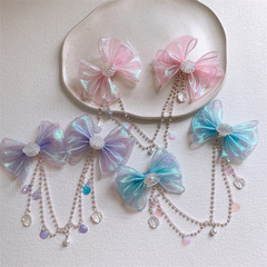 Child Butterfly Knot Hair Clip Mermaid Pearl Fringe Forehead Chain Cute Girl Fairy Mermaid Princess Hair Accessory