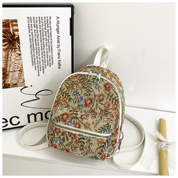 Streetwear Style Women's Pu Leather Flower Streetwear Sewing Thread Oval Zipper Functional Backpack