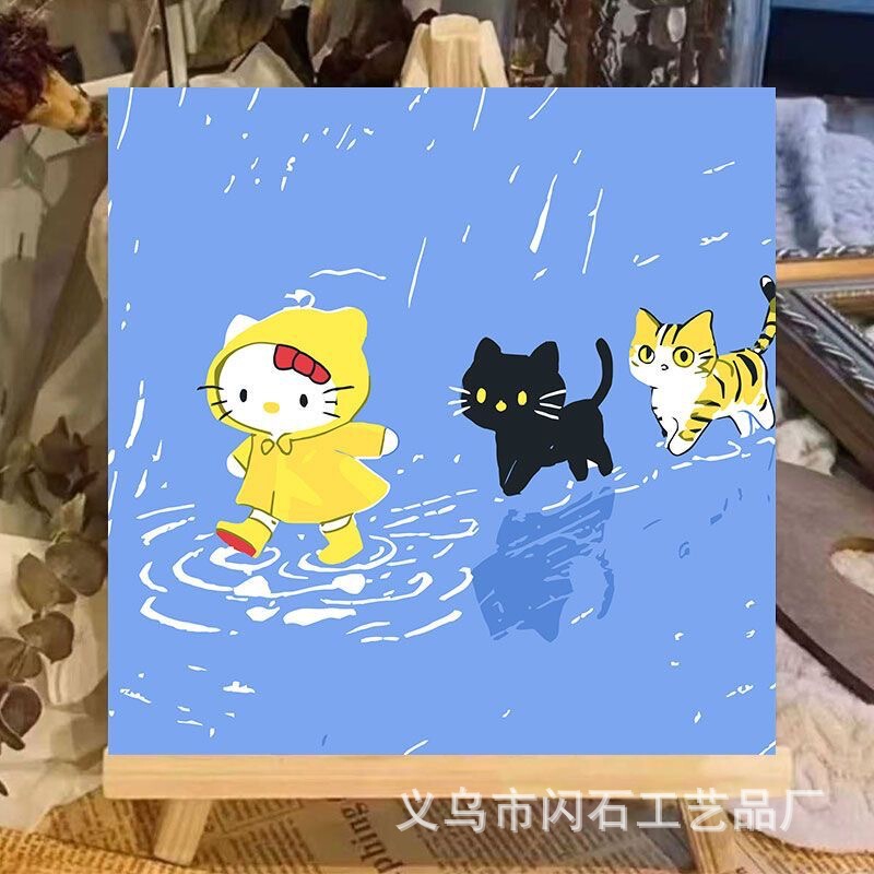 个性甜酷HelloKitty凯蒂猫数字油画diy手绘丙烯油彩画手工装饰画|undefined