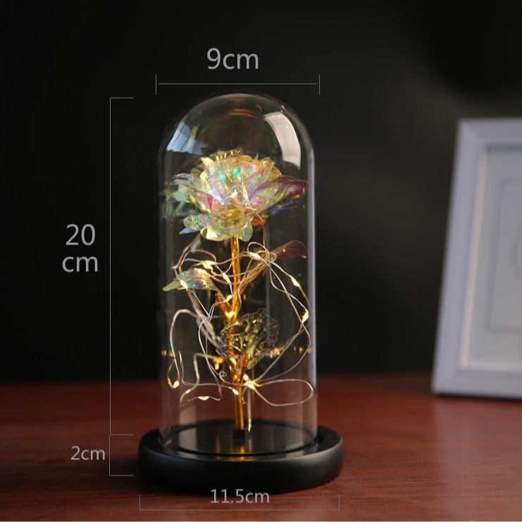 Flor eterna cubierta de vidrio lámina de oro rosa decoración regalo del Día de San Valentín regalo de Navidad LED de alambre de cobre pantalla