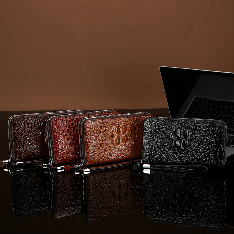 2023 Trendy Men's Crocodile Pattern Clutch Bag Double Zipper Handbag Phone Wallet Cross-Border Trade Hot-Selling Handbag