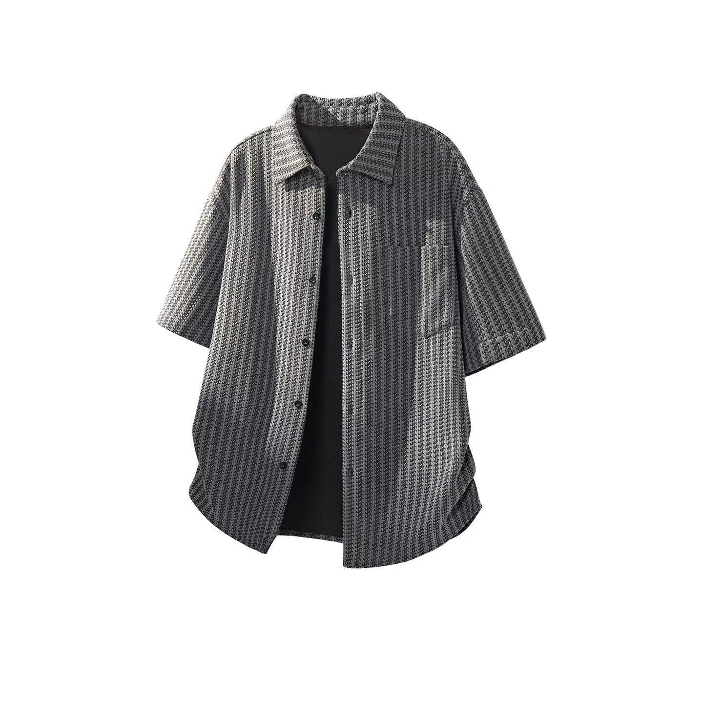 1. American-style loose-fitting summer striped turn-down collar short-sleeve shirt for men, Korean style, cool and casual, loose-fitting, relaxed trench coat