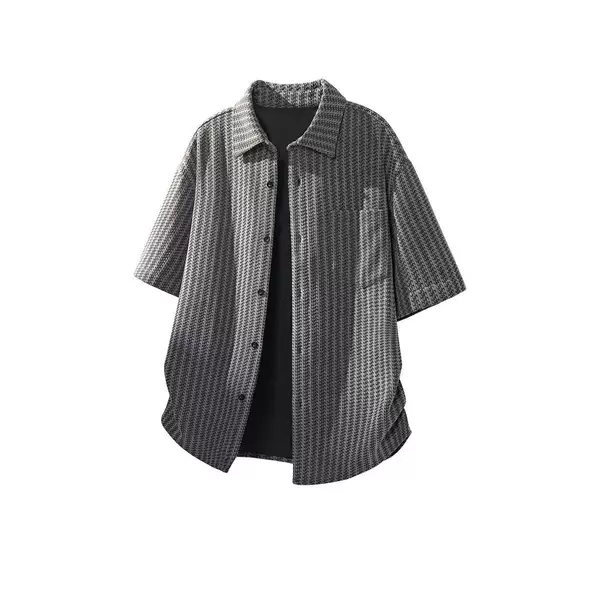 1. American-style loose-fitting summer striped turn-down collar short-sleeve shirt for men, Korean style, cool and casual, loose-fitting, relaxed trench coat