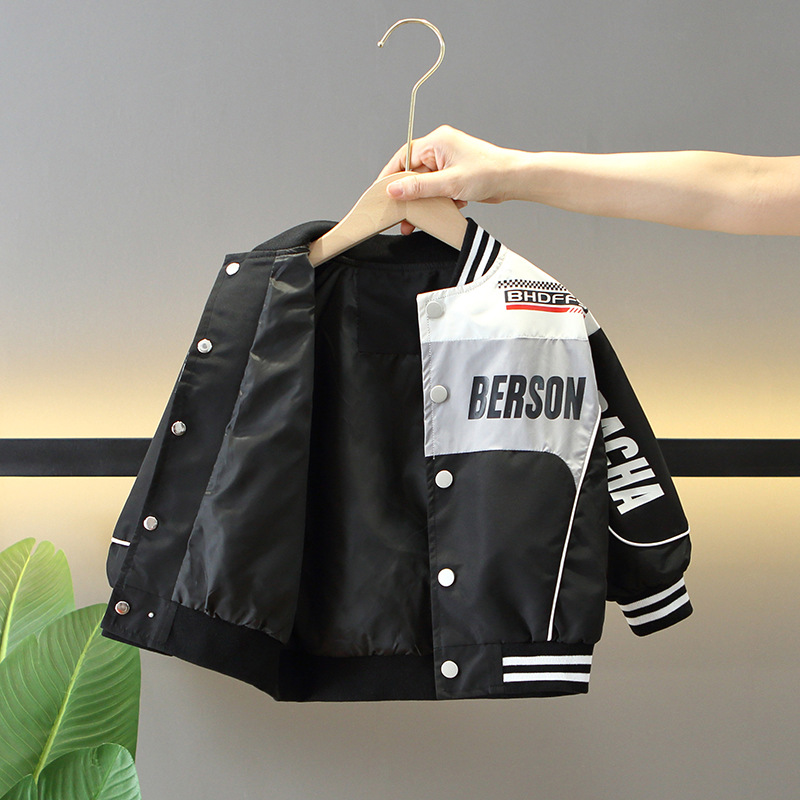 5864 Chaqueta de otoño para niños 2025 nueva chaqueta de motocicleta para bebés de estilo occidental Chaqueta de béisbol para niños de moda Primavera y otoño