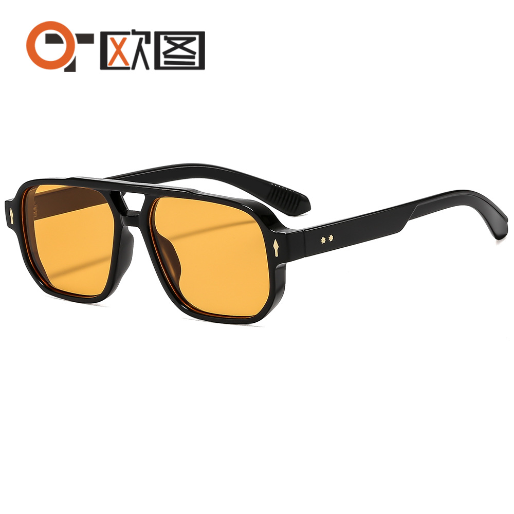 New Retro Casual Driving Business Sunglasses for Men, Fashionable Double-Bridge Rivet Sunglasses, Women's Sunglasses W011
