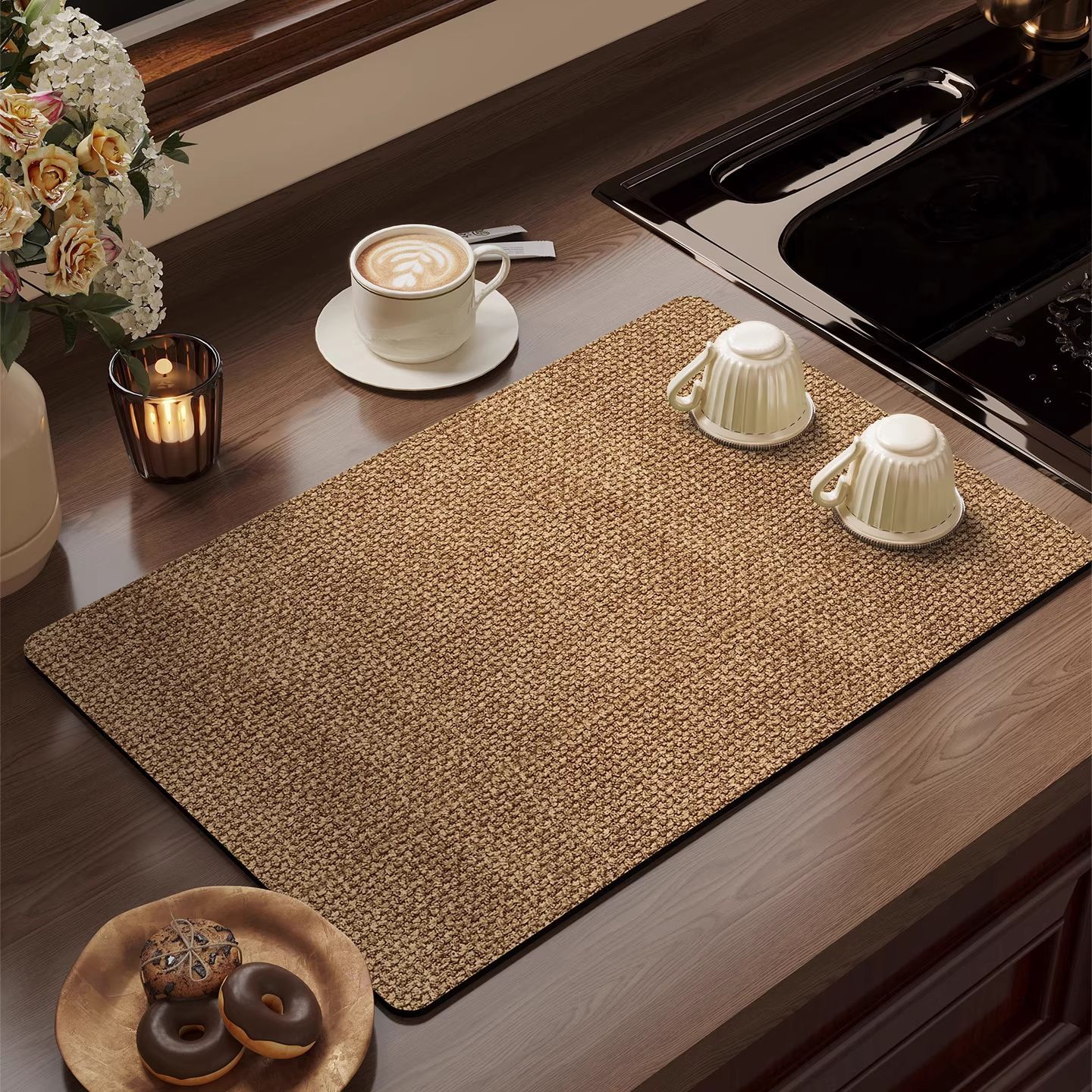 cocina drenaje de agua de cocina de barro de algas de absorción de agua de encimera secado rápido esterilla antideslizante lavabo anti-spillado ajustable cojín de taza especial