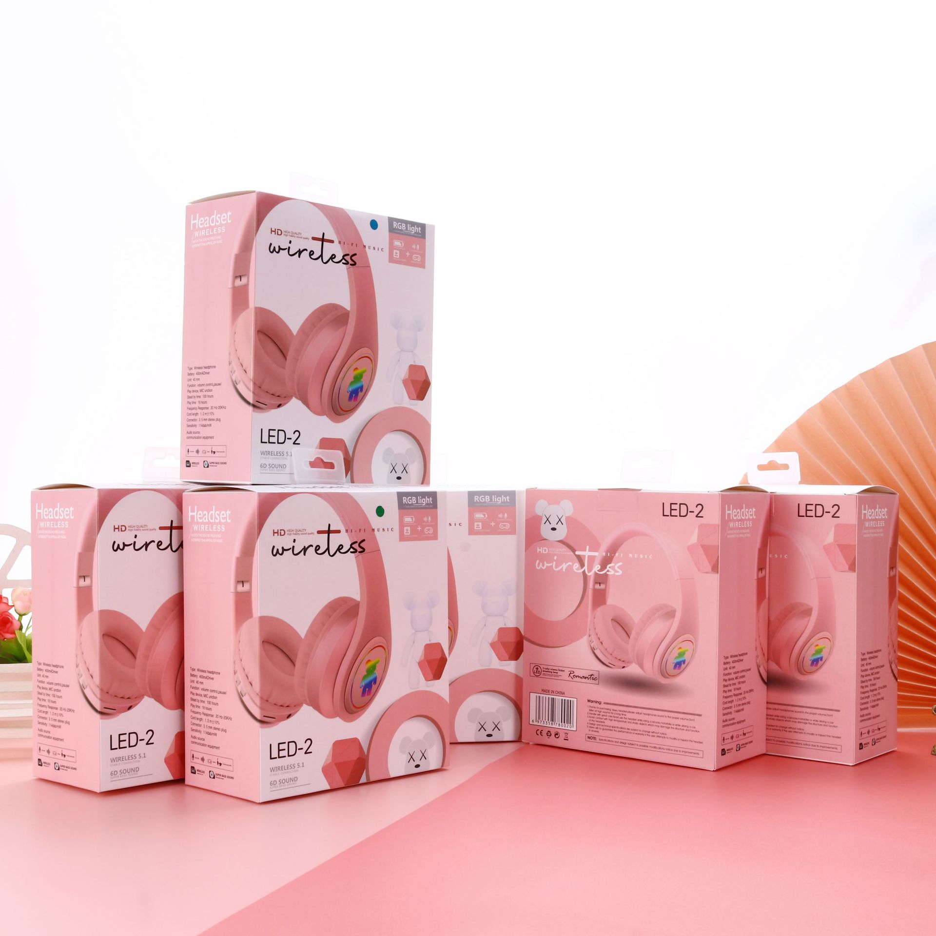 Auriculares Bluetooth 5,0 fábrica nuevo LED música nota con luz auriculares macaron color estéreo auriculares inalámbricos