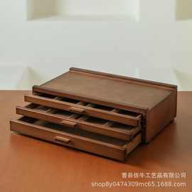 木质家用收纳盒3个抽屉艺术用品收纳盒用于粉彩铅笔便携式存储盒