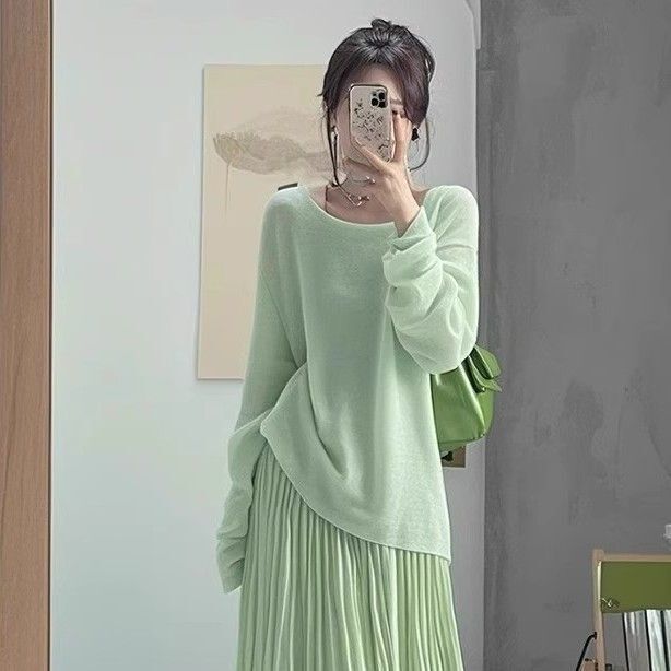 Dopamine Solid Color Knit Sweater 2025 Thin New Loose Blouse Age-Reducing Slimming Top Super Fairy Super Pretty Women