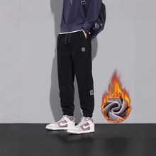 潮仑布加绒灯芯绒裤子男士春秋季宽松束脚运动休闲卫裤男款九分裤