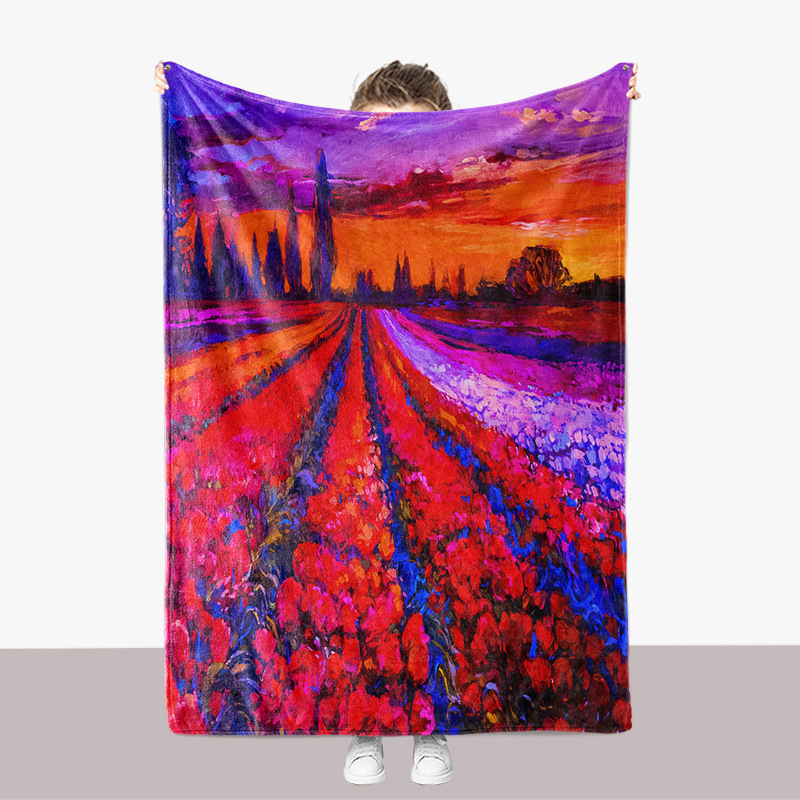 Abstrakte Ölgemälde-Landschaftsserie, Flanell, 3D-gedruckt, verdickte Sofadecke_voghion.com