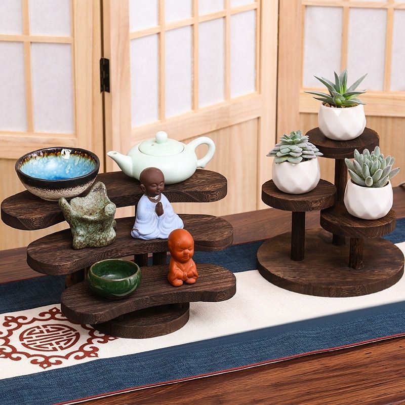 新中式博古架实木茶杯置物架多层桌面复古摆件家用茶具茶壶木架子