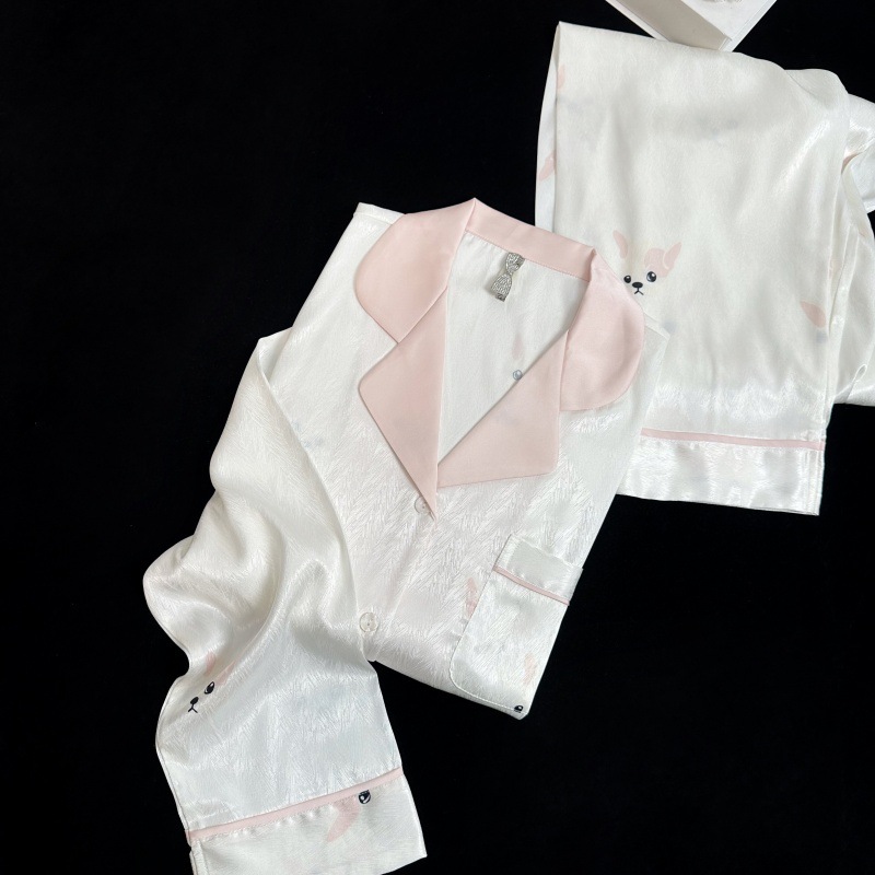 Yase【奶凶法斗】睡衣女春季新款翻领开衫法斗卡通印花长袖家居服