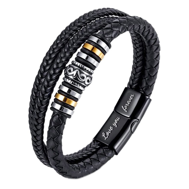 Comercio exterior transfronterizo estilo étnico joyería pulsera de acero inoxidable hombres multi-capa tejida cuerda de cuero hebilla magnética pulsera al por mayor