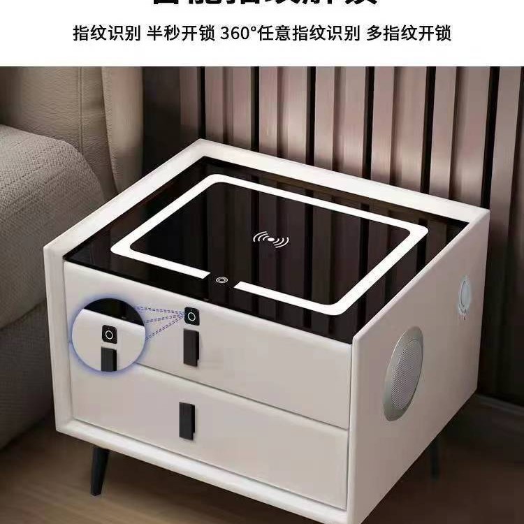 Ma ra maciza mesita noche inteligente minimalista mo rna luz cuero lujo dos cajones carga inalámbrica bluetooth audio bloqueo huellas dactilares