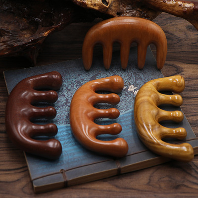 Green sandalwood comb Massage comb Head Main and collateral channels comb wholesale household Through head
