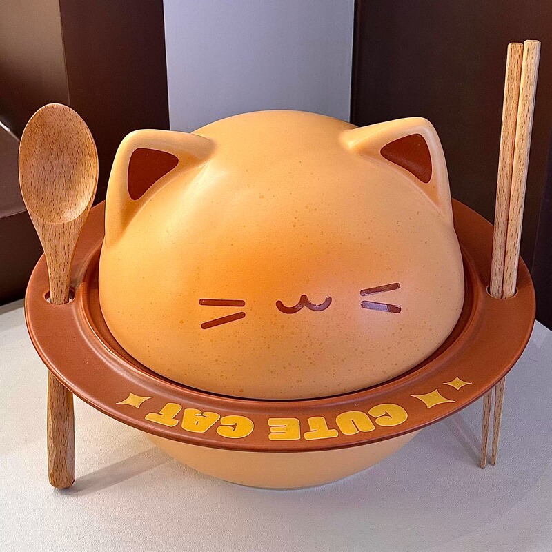 创意卡通烤面包小猫系列泡面碗面包杯碟餐具套装学生宿舍家用送礼|undefined