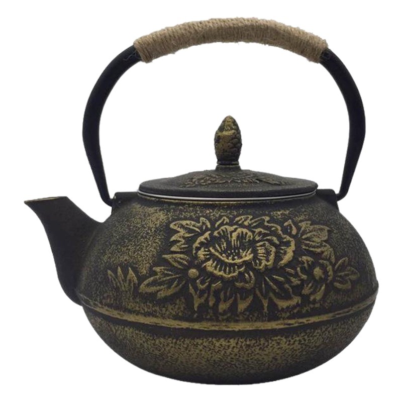 Peonía olla de hierro fundido olla tetera de hierro cerdo tetera hecho a mano viejo hierro olla tetera juego de té