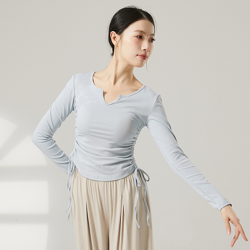 现代舞服设计感小众独特辣妹正肩长袖上衣古典舞舞蹈服民族舞练功