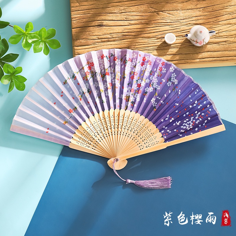 Ventilador Ventilador plegable Estilo chino Estilo antiguo Estilo japonés Mujer borla Verano Niños Plegable portátil Baile Hanfu Mini ventilador