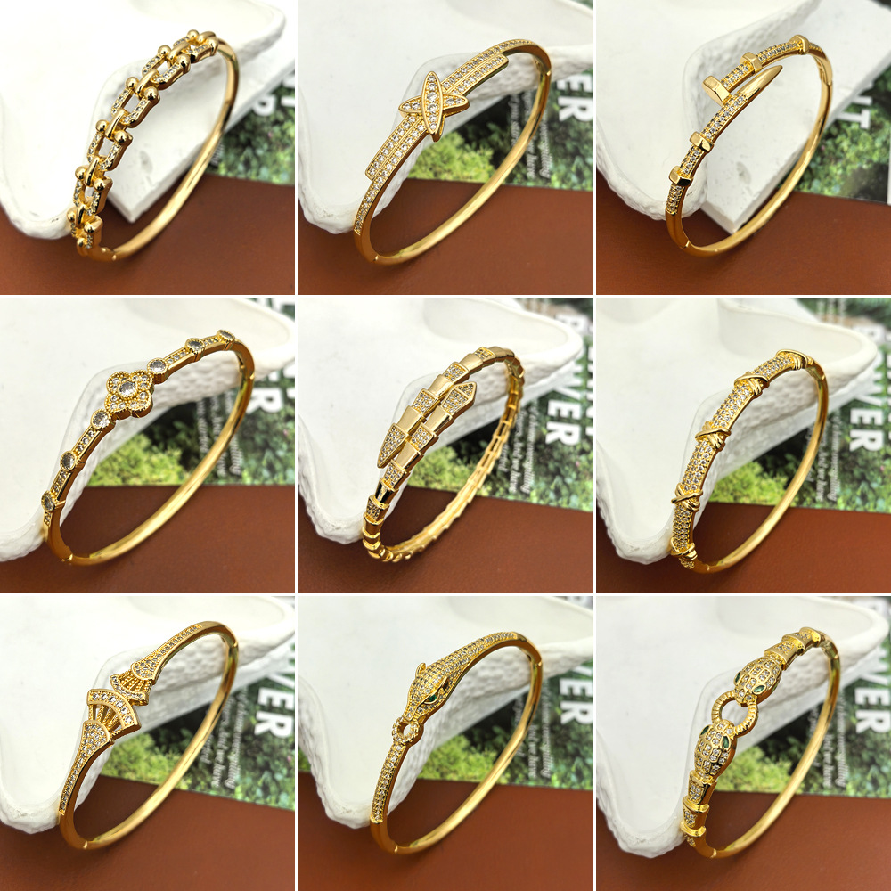 [Copper Plated with Real Gold] Cross-Border Baby's Breath Cross Bracelet, Personalized Accessible Luxury 18K Full Diamond Four-Leaf Clover Fashion Bracelet