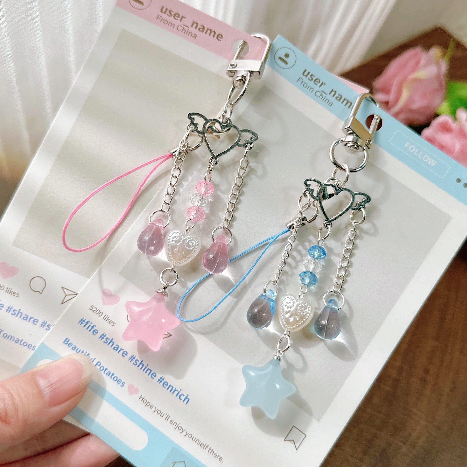 Europe and the United States cross-border sweet fresh love bag pendant mobile phone chain ins imitation pearls beaded five-pointed star keychain