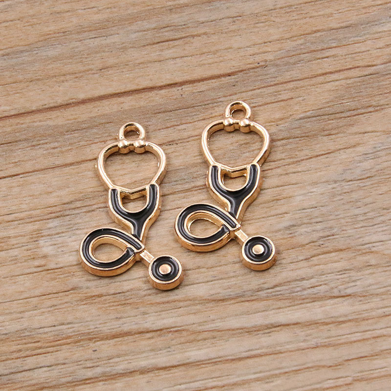 6 encanto médico DIY aleación accesorios de la joyería 2 color base gota aceite estetoscopio jeringa amor colgante