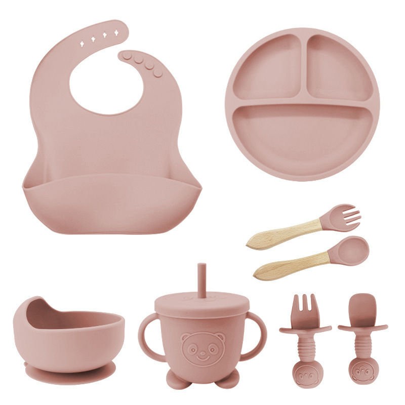 Eight-piece set (115g Bib + suction cup + bowl + straw cup + wooden fork spoon + bear fork spoon): lotus root starch