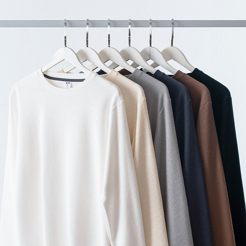 Men's Japanese Heavyweight White Crewneck Long-Sleeve T-Shirt Top Autumn/Winter Base Shirt Trendy T