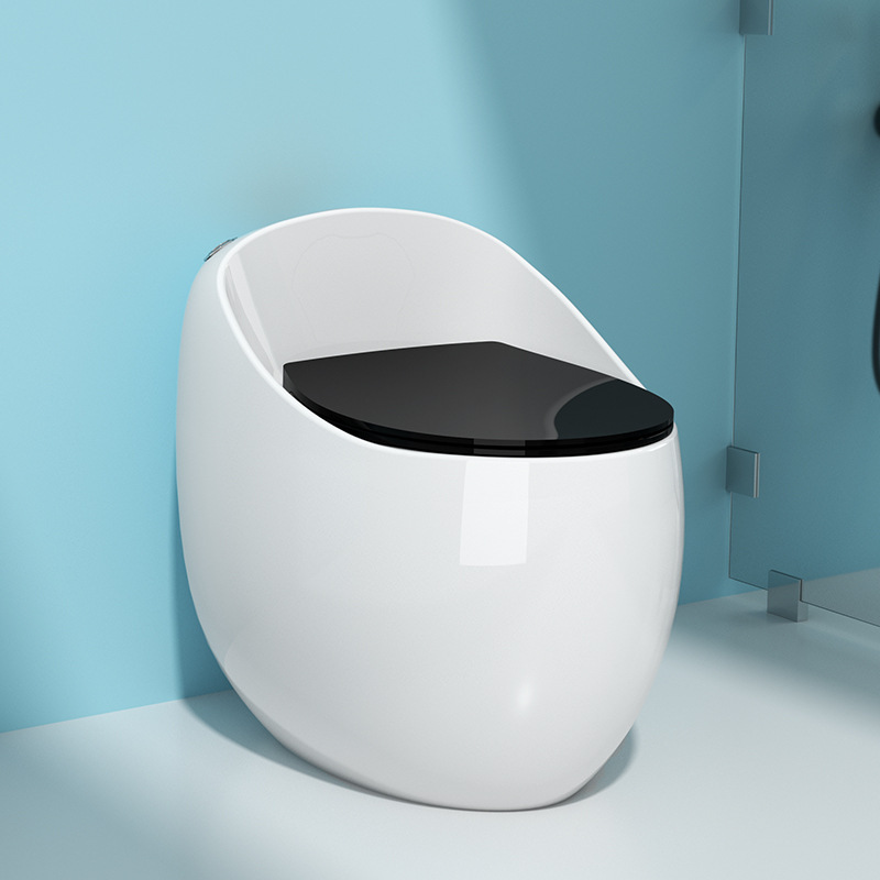 Venta al por mayor inodoro de cerámica creativo simple inodoro en forma de huevo pequeño apartamento sifón mudo hogar integrado baño inodoro