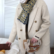 韩式冬季新款针织围巾 东大门格子毛线围巾学生保暖披肩两用围巾