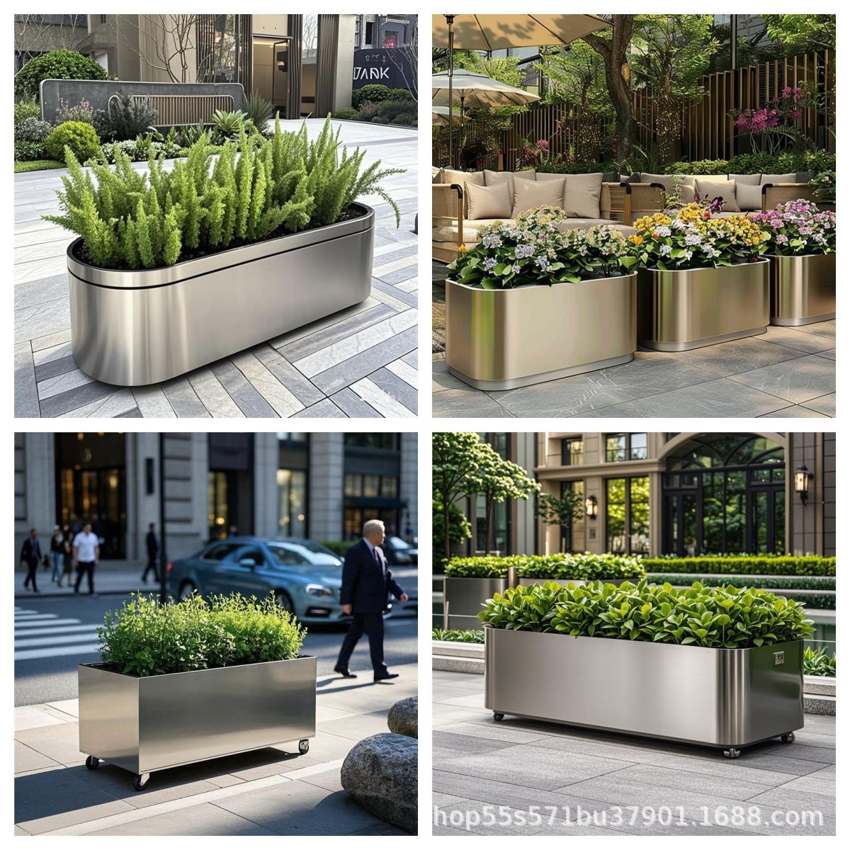 Barrera de hierro forjado al aire libre tanque de flores de acero inoxidable combinación caja de plantación rectangular departamento de ventas plaza carretera municipal