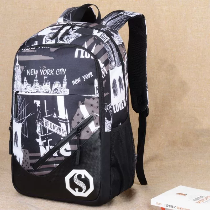 Школьный rucksack, набор рюкзаков с USB-зарядным устройством, корейский стиль, для средней школы, комплект из 3 предметов, хлопок оксфорд (Oxford cloth)